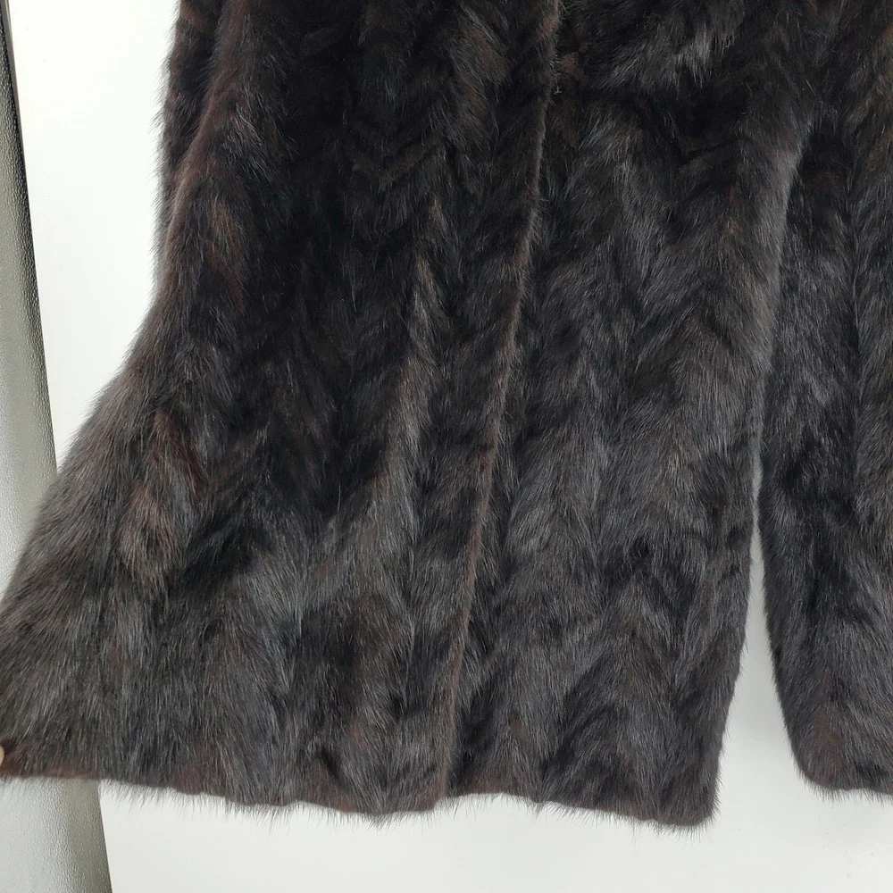 Vintage Bemberg Jacquard Fur Jacket Brown Chevron S Mob Wife Old Money Luxury